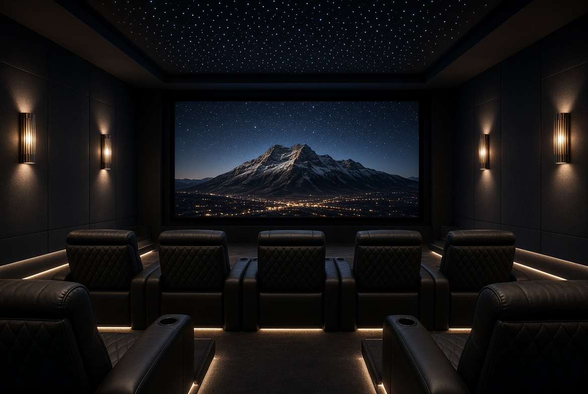Private cinema with leather seating and star ceiling